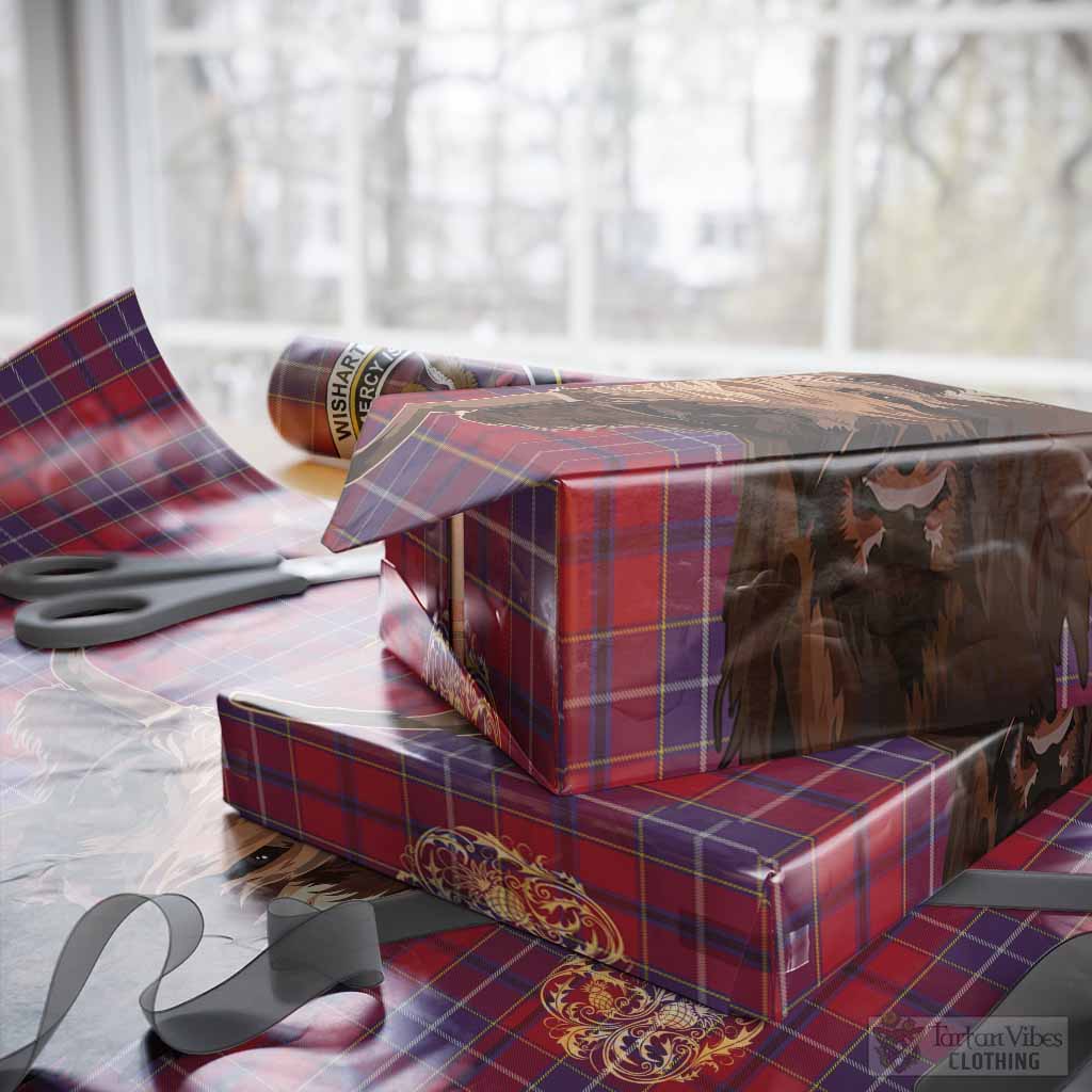 Wishart Tartan Crest Wrapping Paper Scotland Heilan Coo Tartan Seamless Style
