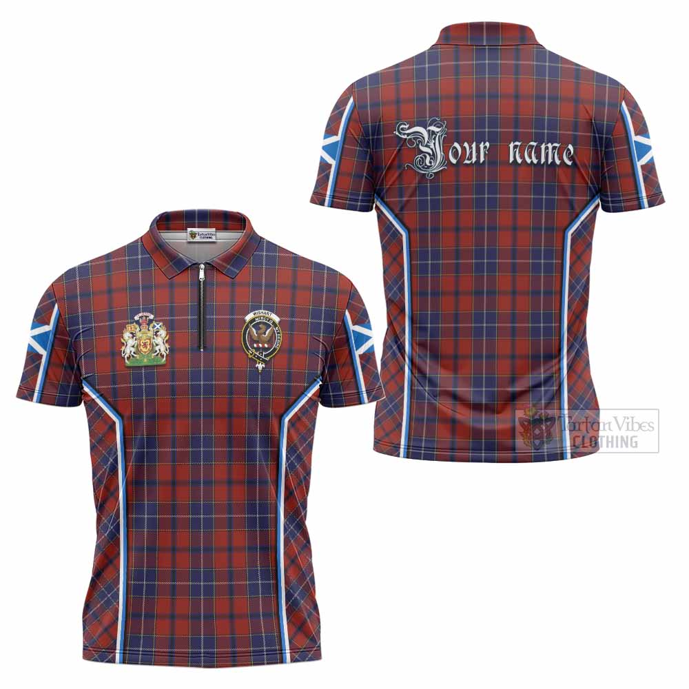 Wishart Tartan Crest Zipper Polo Shirt Scotland Coat of Arm Flag Style - Tartan Vibes Clothing