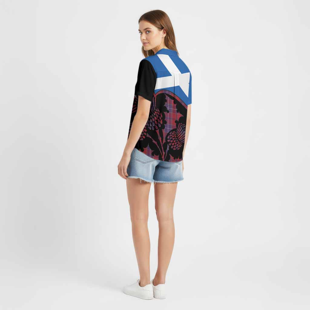 Wishart Tartan Family Crest Cotton Hawaiian Shirt Scotland Thistle Floral Flag Style