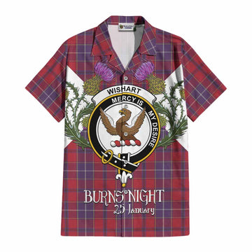 Wishart Tartan Family Crest Cotton Hawaiian Shirt Scottish Burns Night Thistle Floral