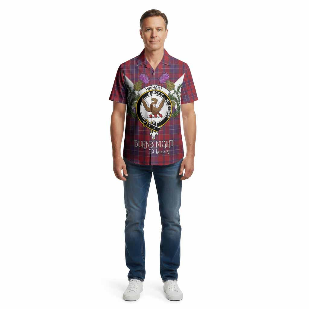 Wishart Tartan Family Crest Cotton Hawaiian Shirt Scottish Burns Night Thistle Floral