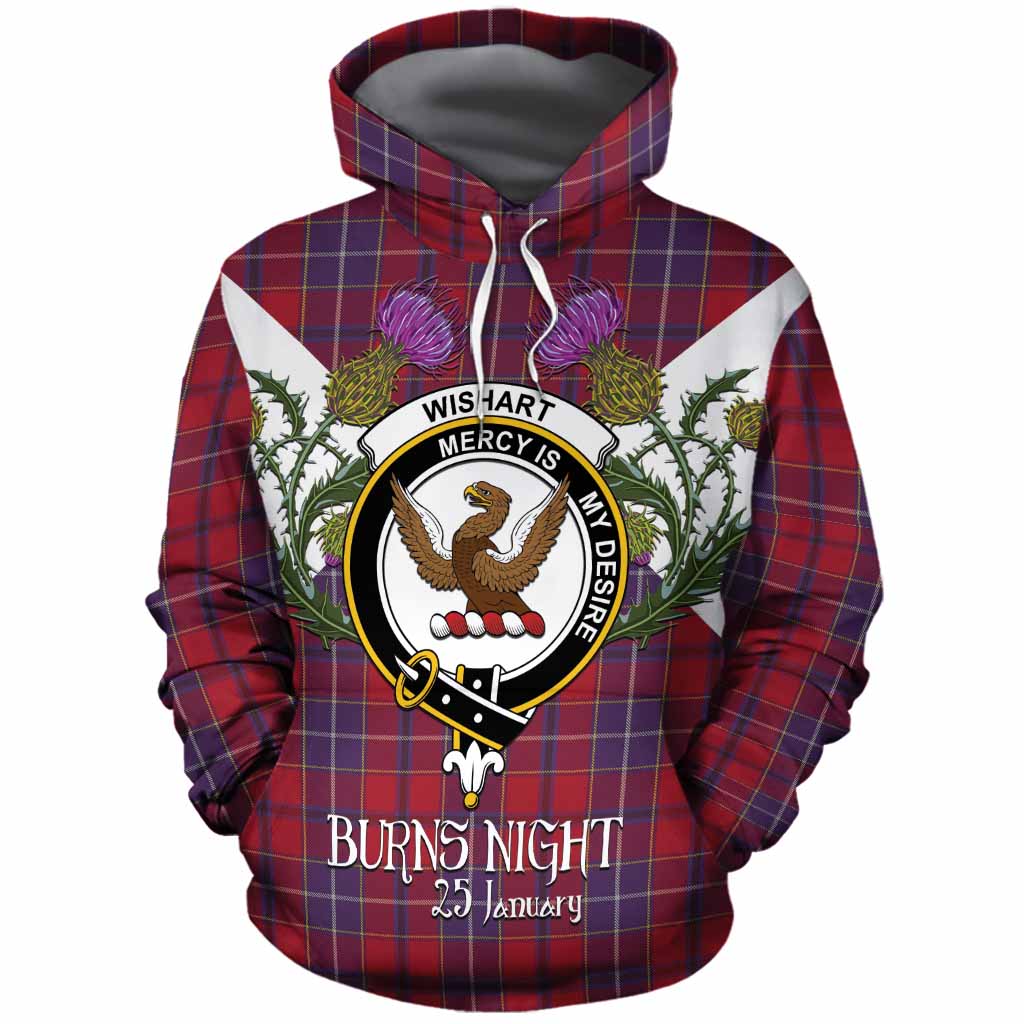 Wishart Tartan Family Crest Cotton Hoodie Scottish Burns Night Thistle Floral