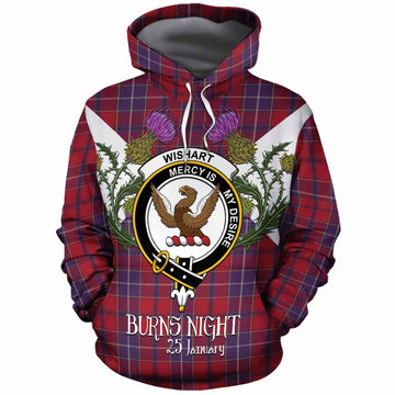 Wishart Tartan Family Crest Cotton Hoodie Scottish Burns Night Thistle Floral
