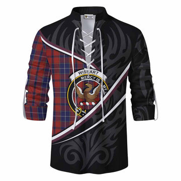Wishart Tartan Family Crest Ghillie Kilt Shirt Celtic Scottish Thistle Floral - Tartan Vibes Clothing