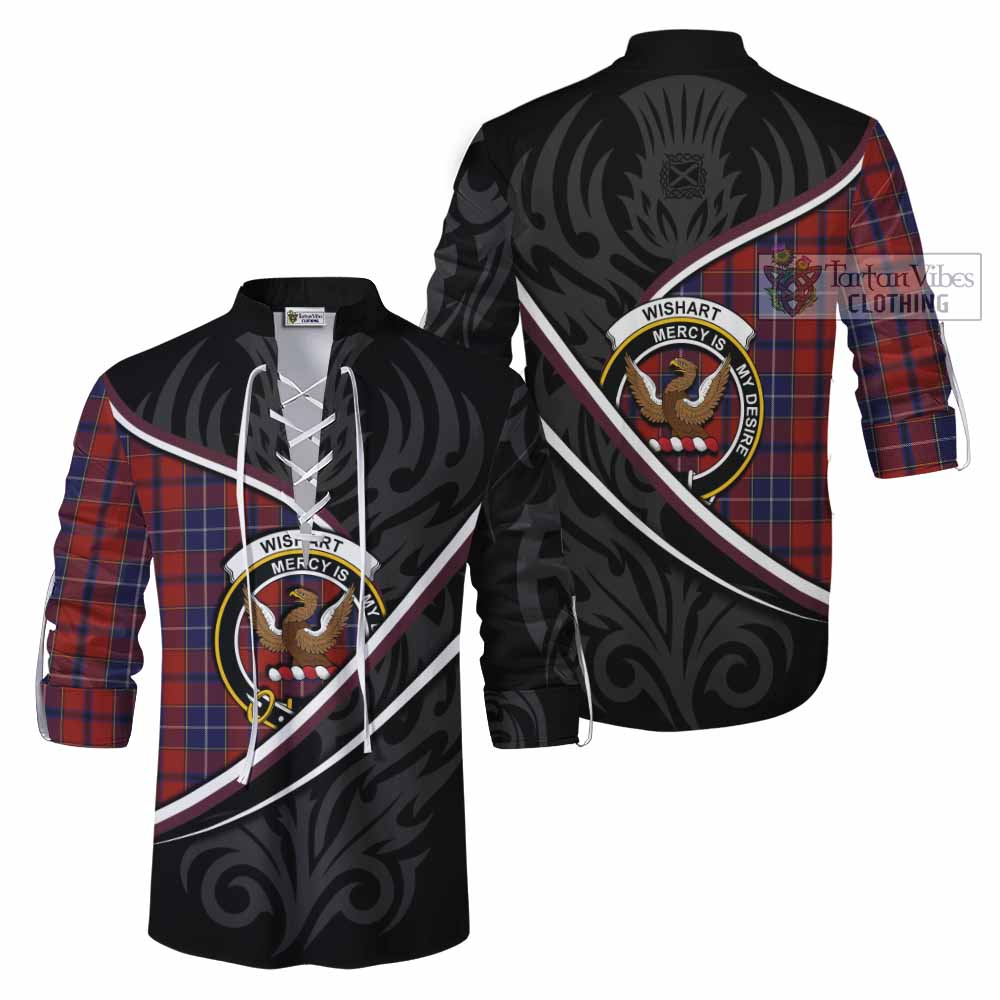 Wishart Tartan Family Crest Ghillie Kilt Shirt Celtic Scottish Thistle Floral - Tartan Vibes Clothing