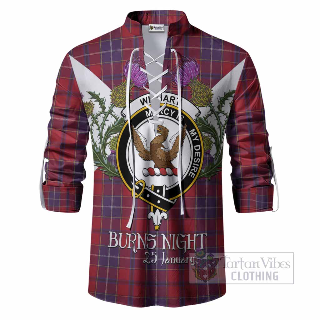 Wishart Tartan Family Crest Ghillie Shirt Scottish Burns Night Thistle Floral