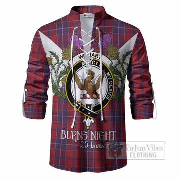 Wishart Tartan Family Crest Ghillie Shirt Scottish Burns Night Thistle Floral