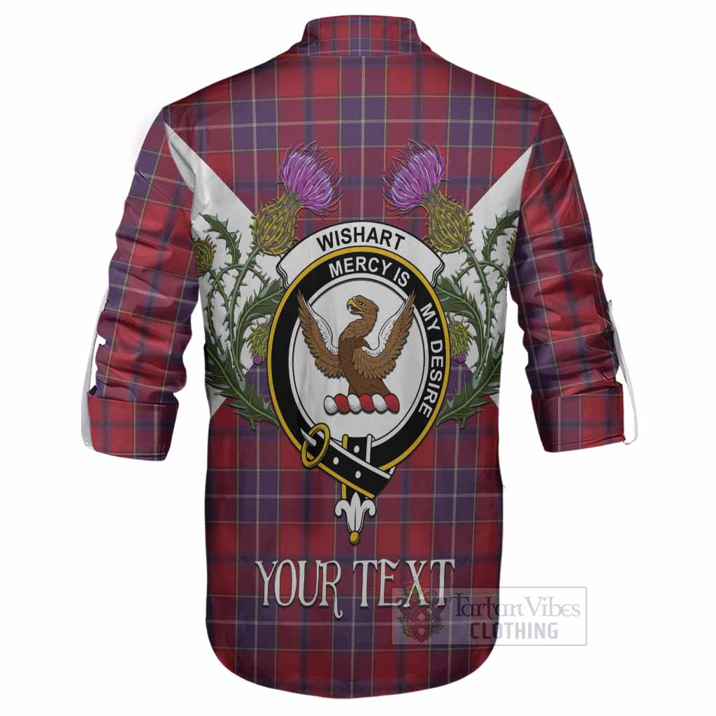 Wishart Tartan Family Crest Ghillie Shirt Scottish Burns Night Thistle Floral