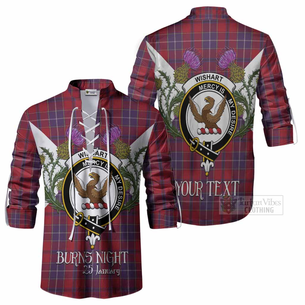 Wishart Tartan Family Crest Ghillie Shirt Scottish Burns Night Thistle Floral