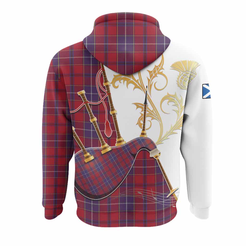 Wishart Tartan Family Crest Hoodie Bagpipes with Scottish Thistle