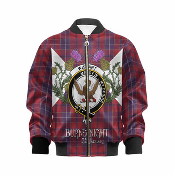 Wishart Tartan Family Crest Kid Bomber Jacket Scottish Burns Night Thistle Floral