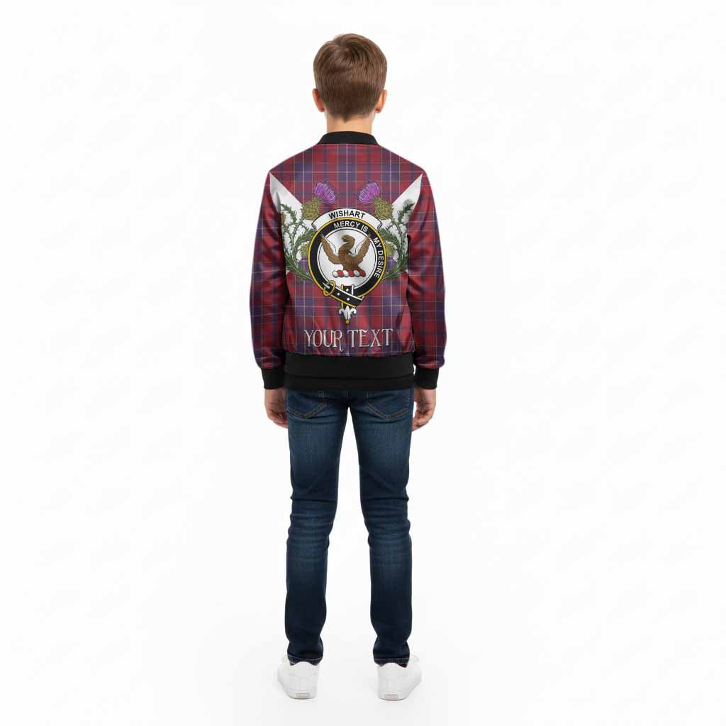 Wishart Tartan Family Crest Kid Bomber Jacket Scottish Burns Night Thistle Floral