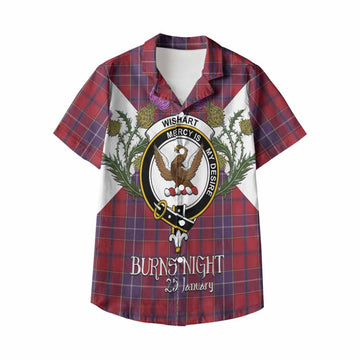 Wishart Tartan Family Crest Kid Hawaiian Shirt Scottish Burns Night Thistle Floral