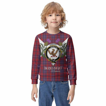 Wishart Tartan Family Crest Kid Knitted Sweatshirt Scottish Burns Night Thistle Floral