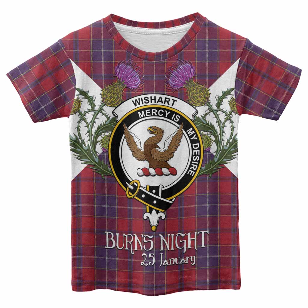 Wishart Tartan Family Crest Kid T-shirt Scottish Burns Night Thistle Floral