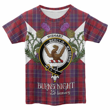 Wishart Tartan Family Crest Kid T-shirt Scottish Burns Night Thistle Floral