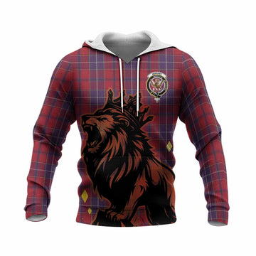 Wishart Tartan Family Crest Knitted Hoodie Crowned Lion Roaring