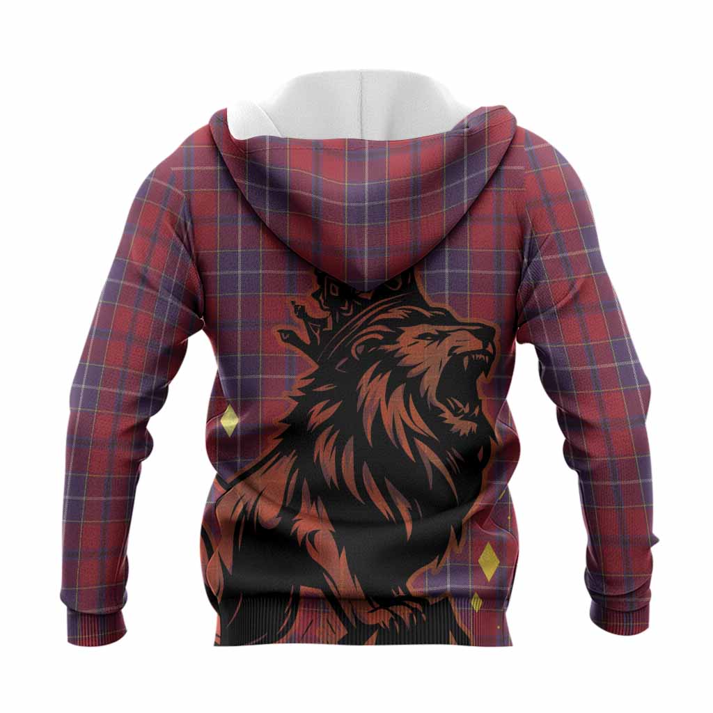 Wishart Tartan Family Crest Knitted Hoodie Crowned Lion Roaring