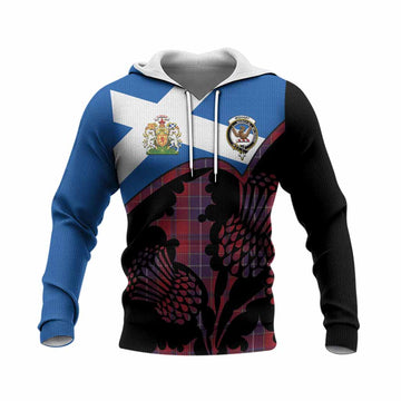 Wishart Tartan Family Crest Knitted Hoodie Scotland Thistle Floral Flag Style