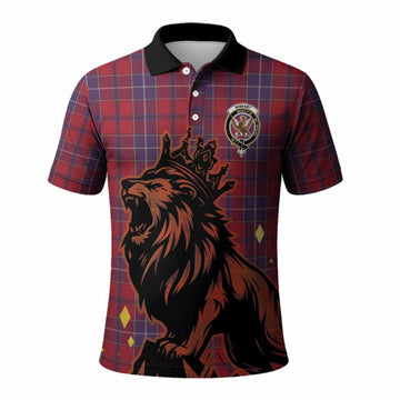 Wishart Tartan Family Crest Polo Shirt Crowned Lion Roaring