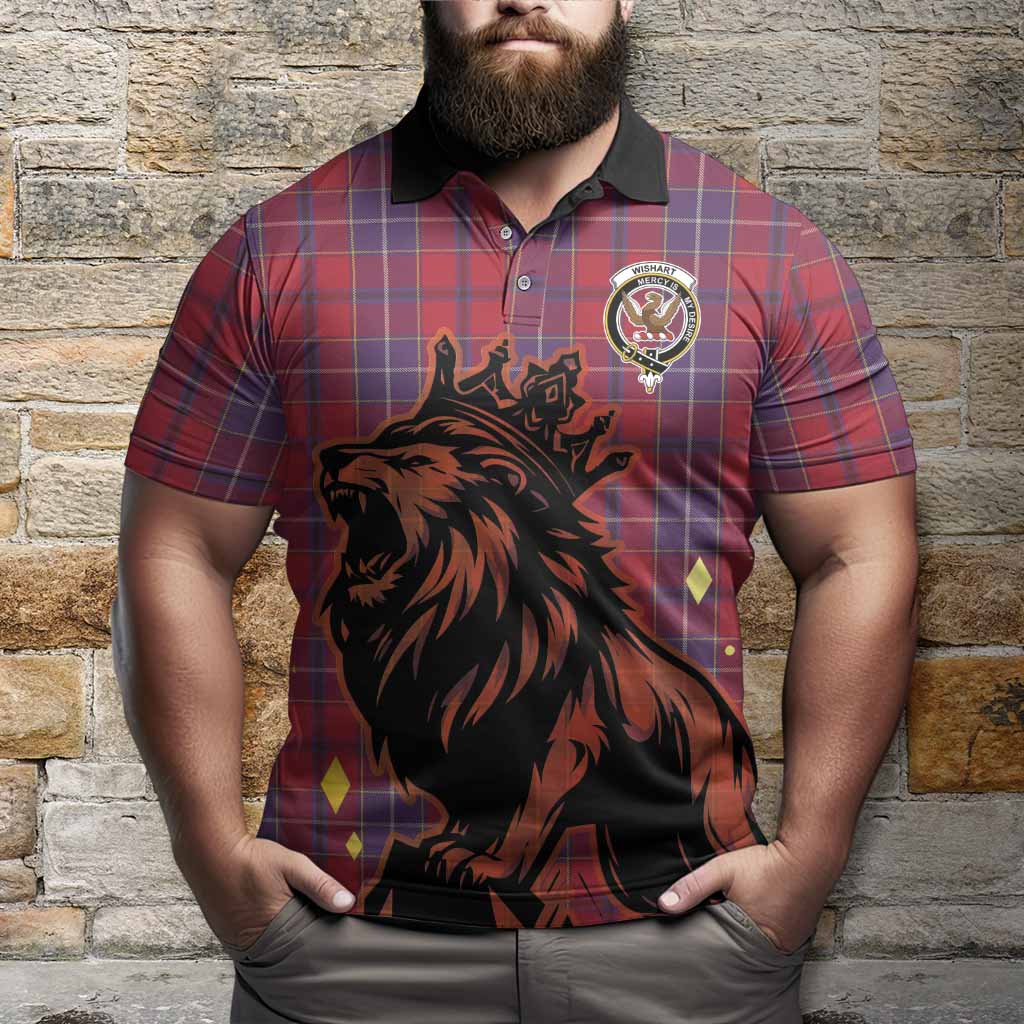 Wishart Tartan Family Crest Polo Shirt Crowned Lion Roaring