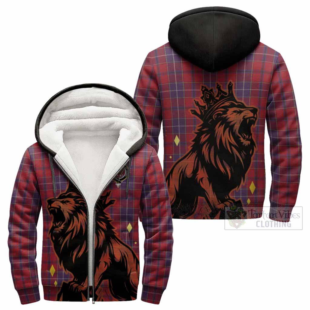 Wishart Tartan Family Crest Sherpa Hoodie Crowned Lion Roaring