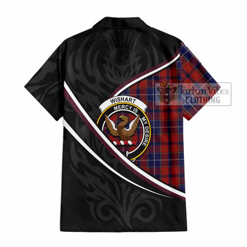 Wishart Tartan Family Crest Short Sleeve Button Shirt Celtic Scottish Thistle Floral - Tartan Vibes Clothing