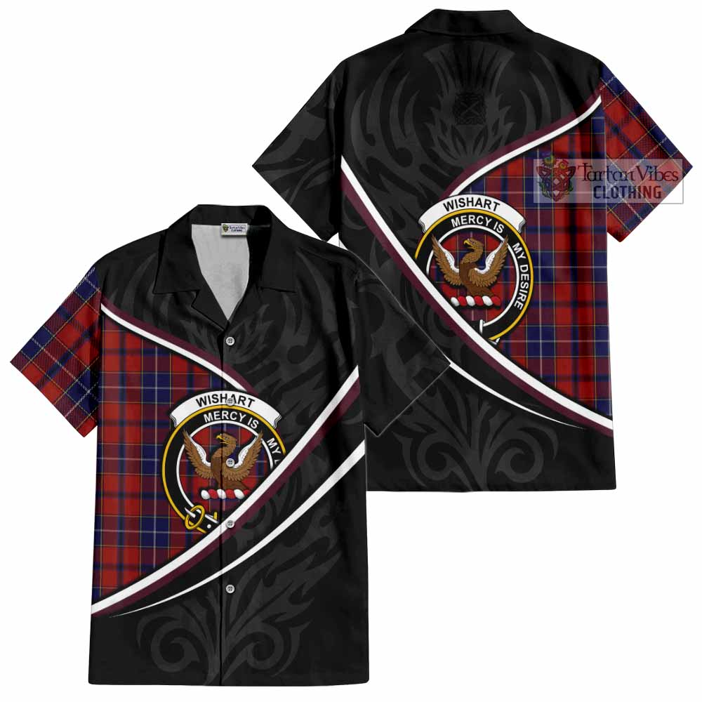 Wishart Tartan Family Crest Short Sleeve Button Shirt Celtic Scottish Thistle Floral - Tartan Vibes Clothing