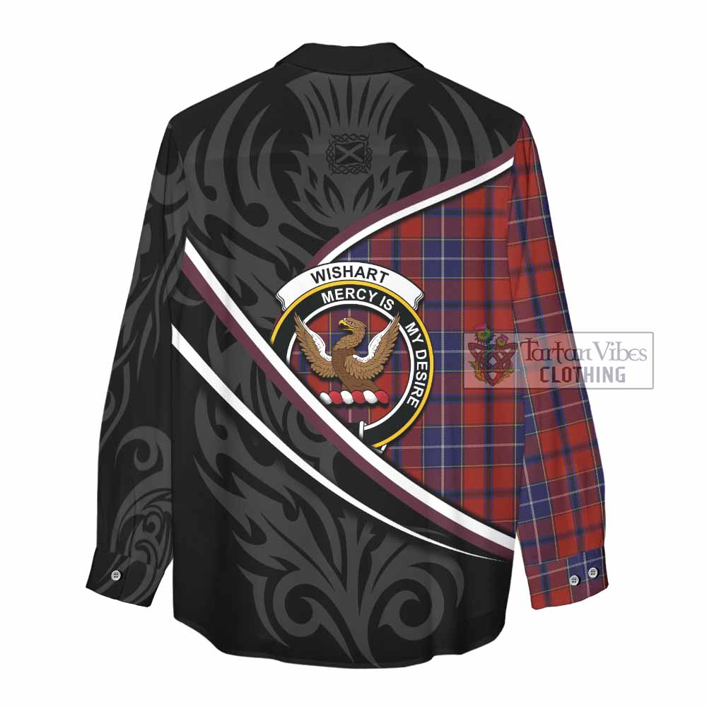 Wishart Tartan Family Crest Women Casual Shirt Celtic Scottish Thistle Floral - Tartan Vibes Clothing