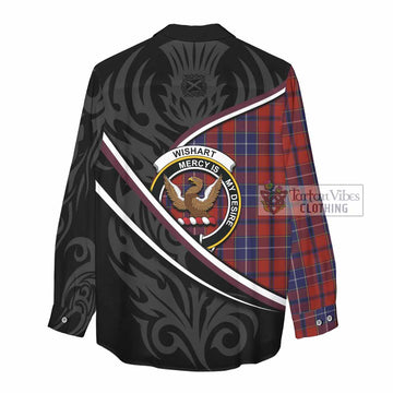 Wishart Tartan Family Crest Women Casual Shirt Celtic Scottish Thistle Floral - Tartan Vibes Clothing