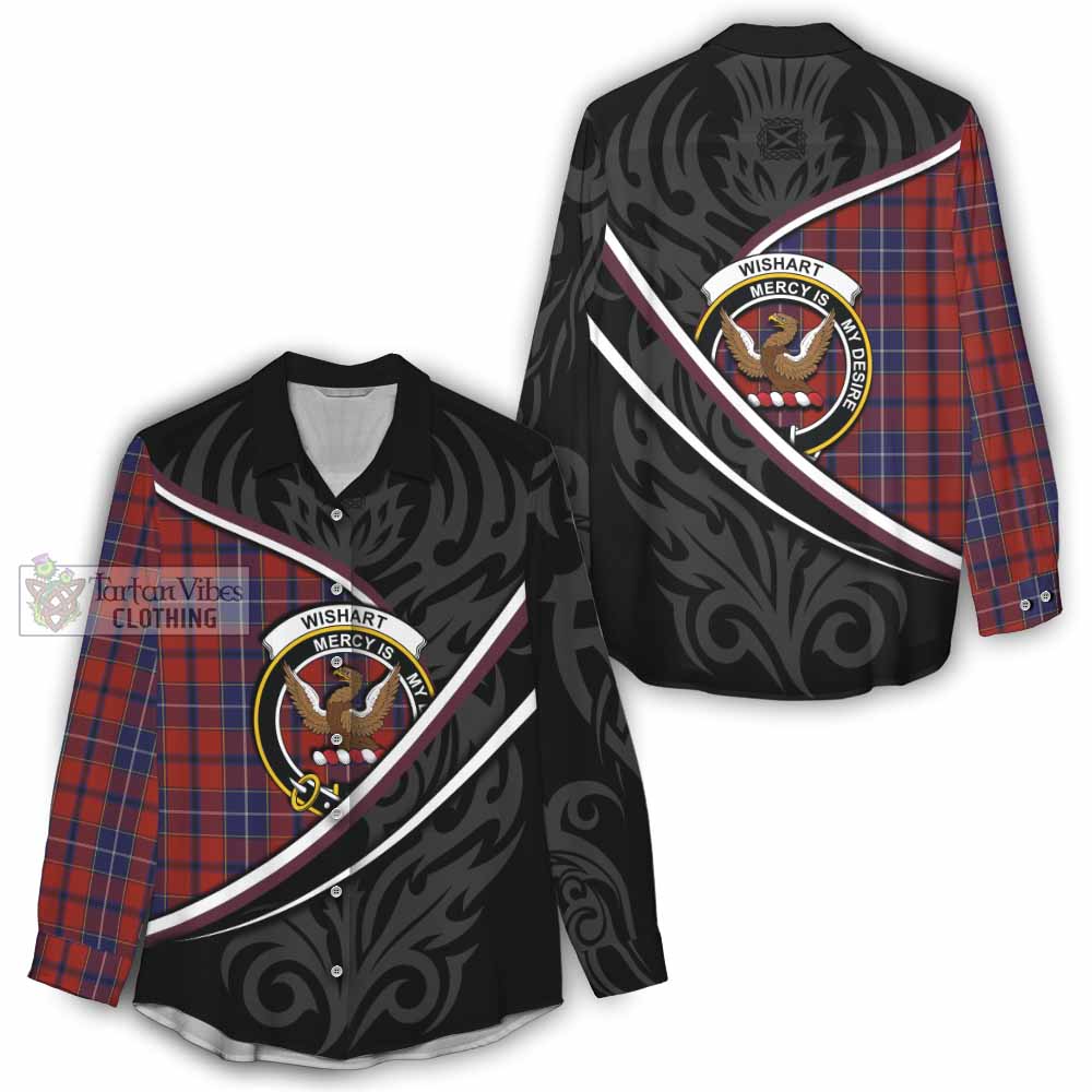 Wishart Tartan Family Crest Women Casual Shirt Celtic Scottish Thistle Floral - Tartan Vibes Clothing