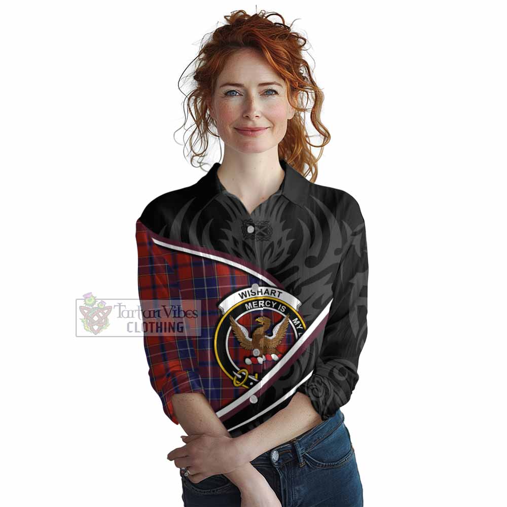 Wishart Tartan Family Crest Women Casual Shirt Celtic Scottish Thistle Floral - Tartan Vibes Clothing
