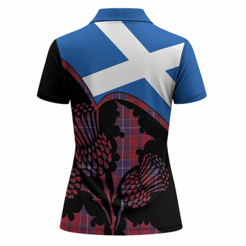 Wishart Tartan Family Crest Women Polo Shirt Scotland Thistle Floral Flag Style