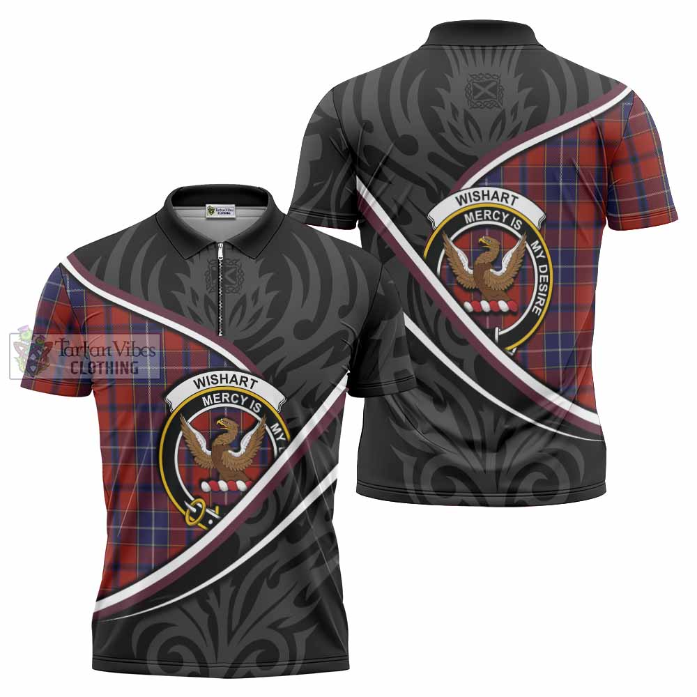 Wishart Tartan Family Crest Zipper Polo Shirt Celtic Scottish Thistle Floral - Tartan Vibes Clothing