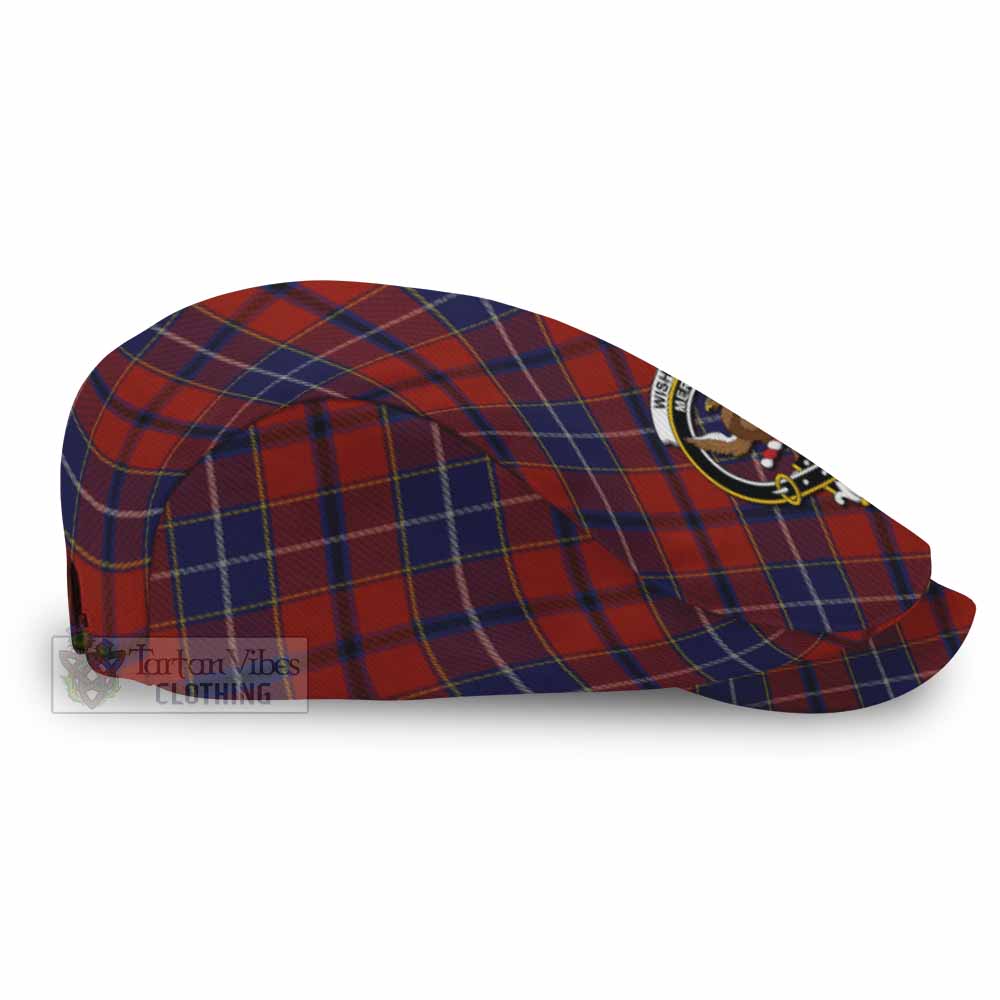 Wishart Tartan Flat Cap, Jeff Cap Cross Style with Family Crest - Tartan Vibes Clothing