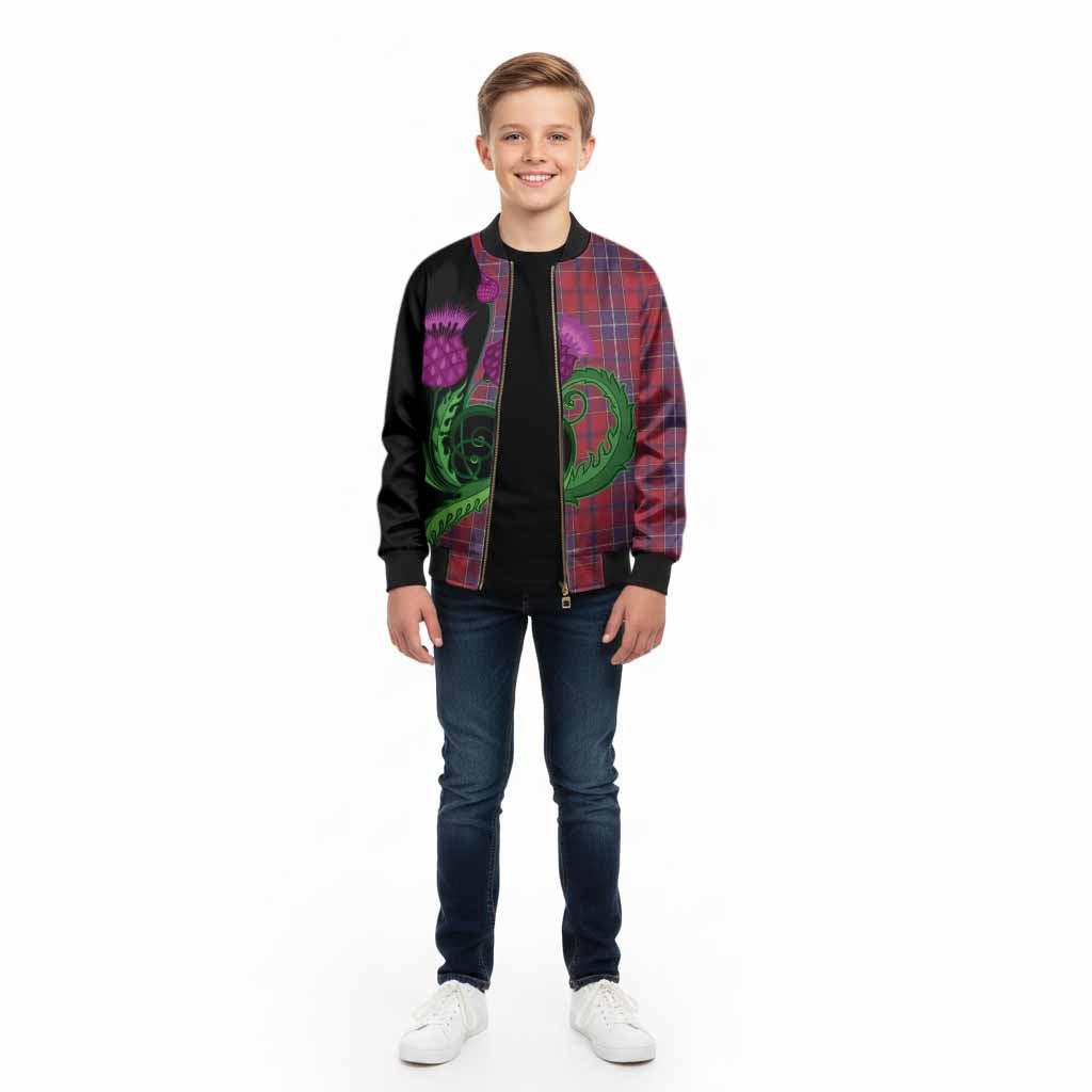 Wishart Tartan Kid Bomber Jacket Traditional Scottish Thistle