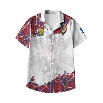 Wishart Tartan Kid Hawaiian Shirt with Family Crest and Lion Rampant Grunge Style
