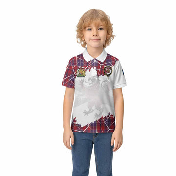 Wishart Tartan Kid Polo Shirt with Family Crest and Lion Rampant Grunge Style