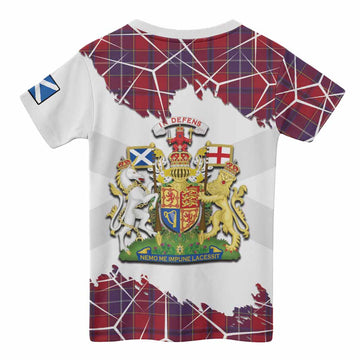 Wishart Tartan Kid T-shirt with Family Crest and Lion Rampant Grunge Style