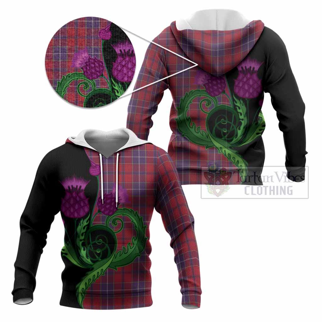 Wishart Tartan Knitted Hoodie Traditional Scottish Thistle