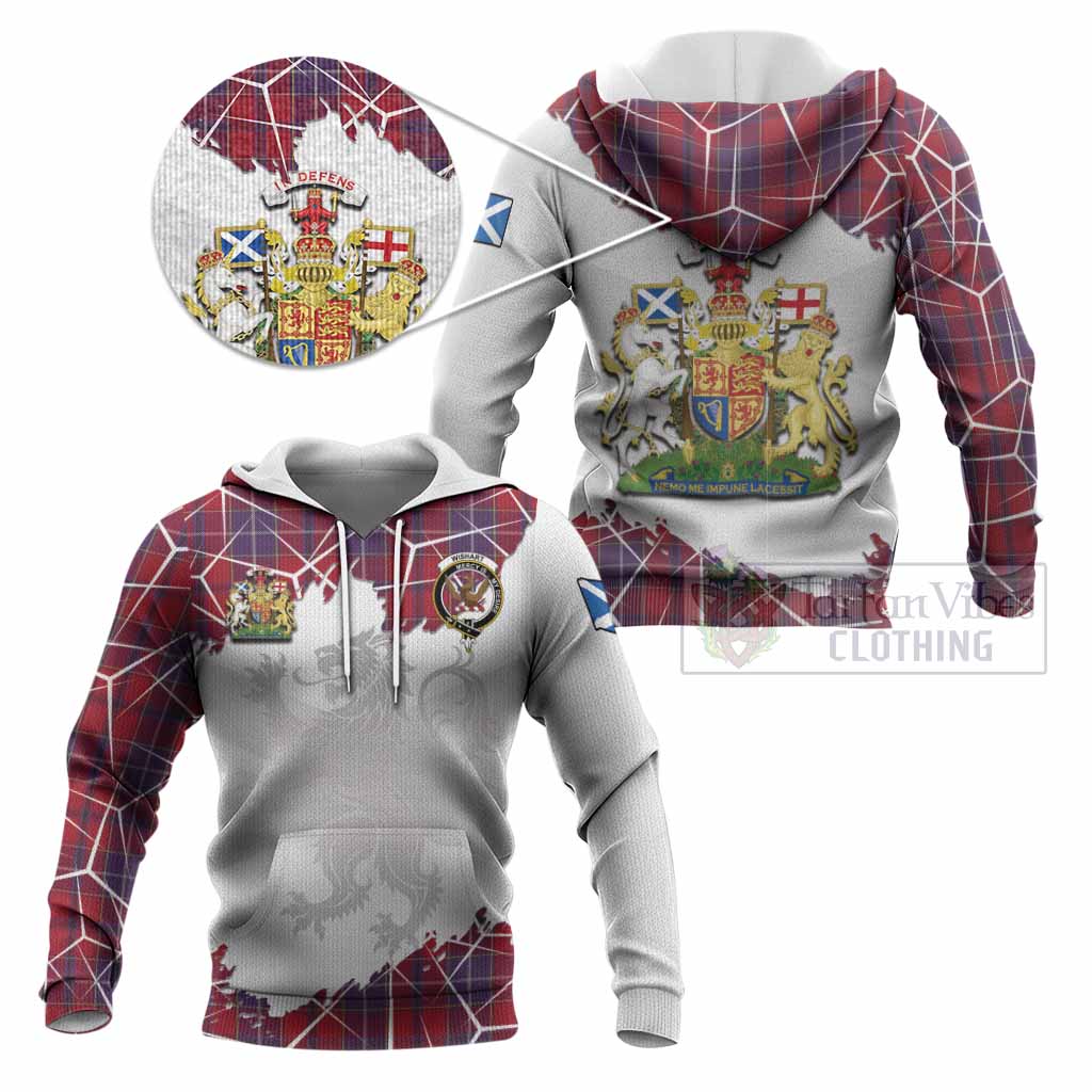 Wishart Tartan Knitted Hoodie with Family Crest and Lion Rampant Grunge Style