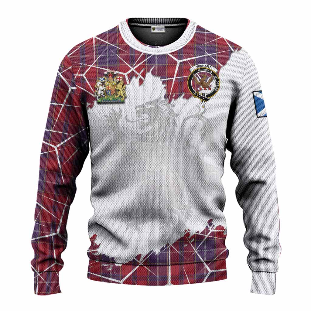 Wishart Tartan Knitted Sweater with Family Crest and Lion Rampant Grunge Style