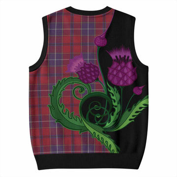Wishart Tartan Knitted V-Neck Vest Traditional Scottish Thistle