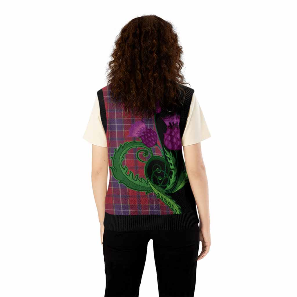 Wishart Tartan Knitted V-Neck Vest Traditional Scottish Thistle