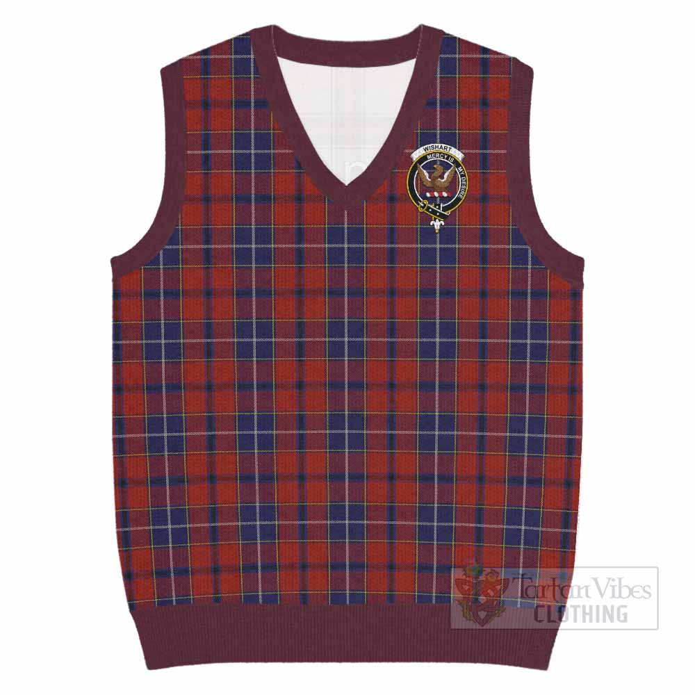Wishart Tartan Knitted V-Neck Vest with Family Crest - Tartan Vibes Clothing