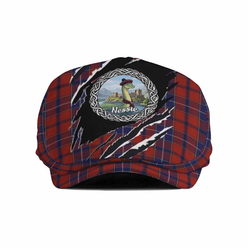 Wishart Tartan Loch Ness Monster Flat Cap, Jeff Cap Celtic Knot Nessie Art