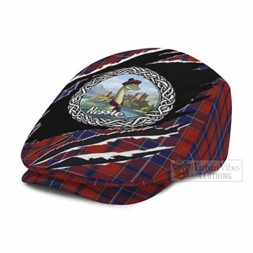 Wishart Tartan Loch Ness Monster Flat Cap, Jeff Cap Celtic Knot Nessie Art