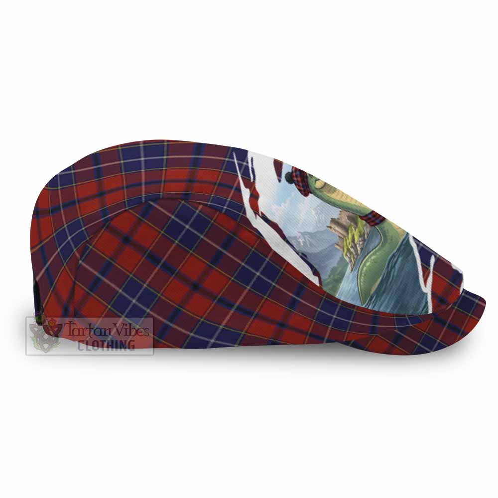 Wishart Tartan Loch Ness Monster Scottish Heritage Art Flat Cap, Jeff Cap