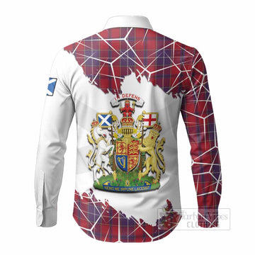 Wishart Tartan Long Sleeve Button Shirts with Family Crest and Lion Rampant Grunge Style