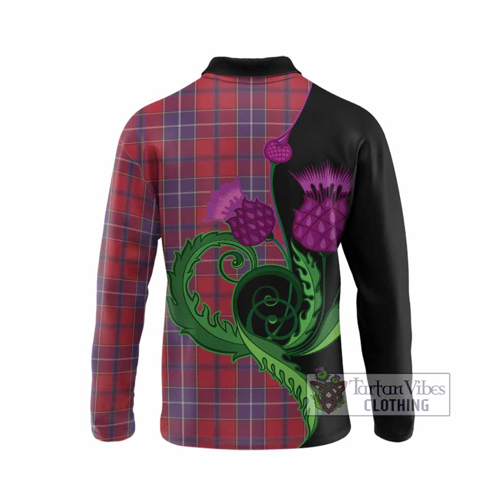 Wishart Tartan Long Sleeve Polo Shirt Traditional Scottish Thistle